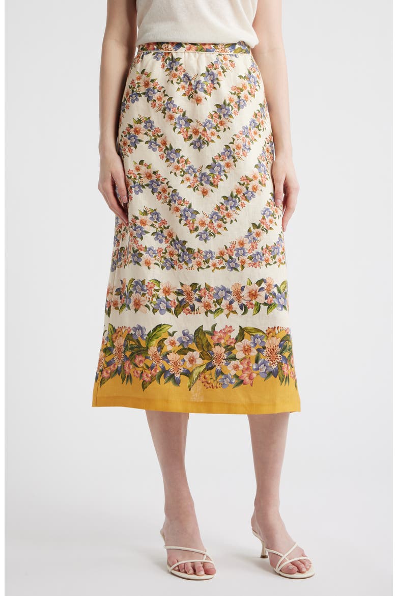 Floral Linen Midi Skirt, Main, color, SAND