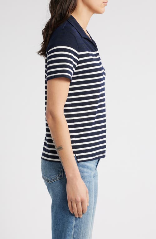 Shop Rag & Bone Stripe Knit Polo In Navy/ivory