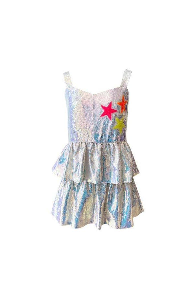 Lola + The Boys Tiered Stars Sequin Dress, Main, color, White