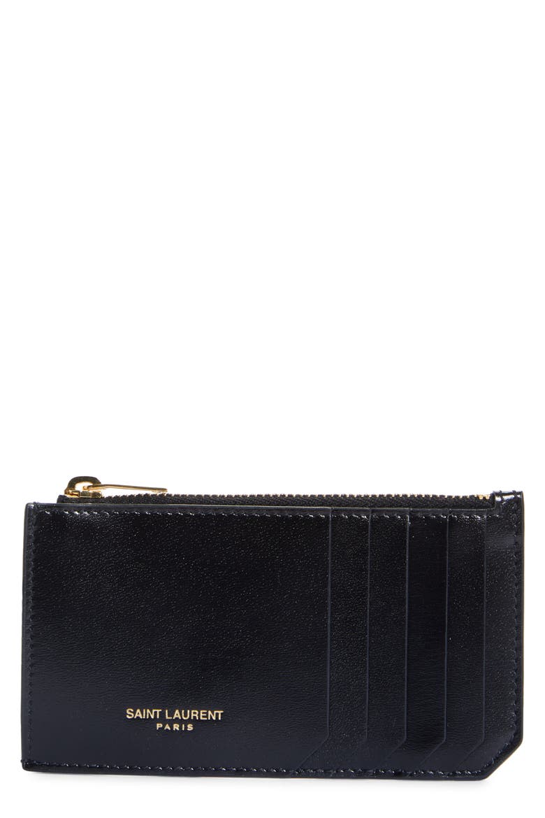 Zip Leather Card Case, Main, color, NERO
