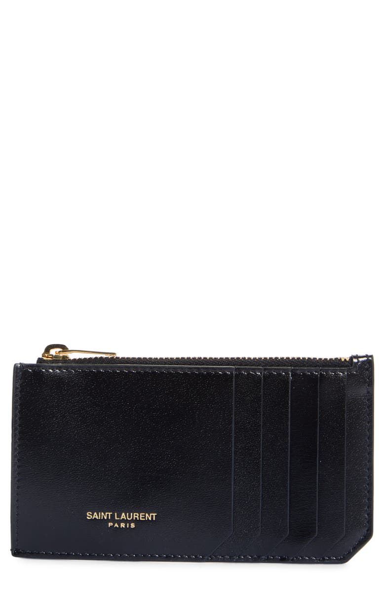 Saint Laurent Zip Leather Card Case, Main, color,