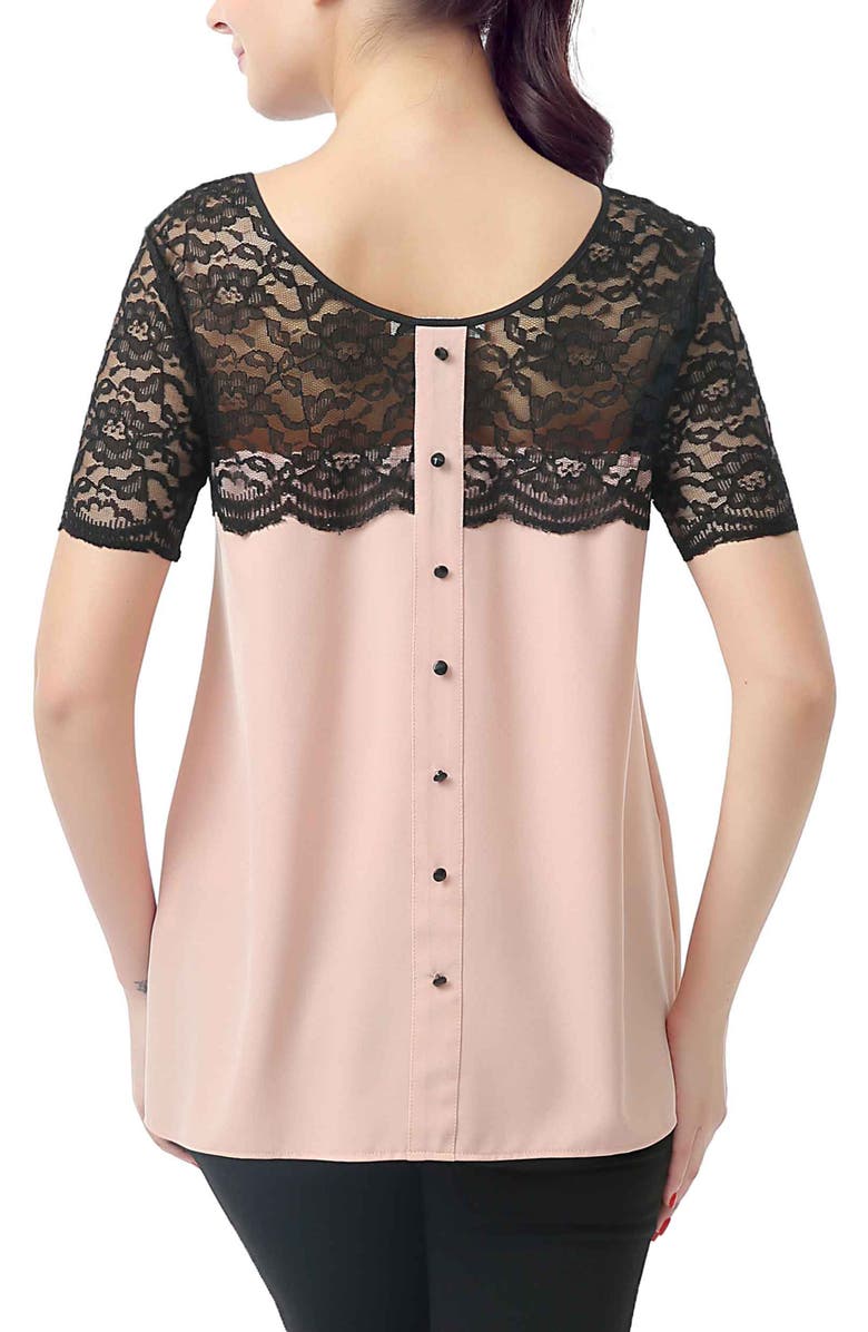 Kimi & Kai Paisley Lace Yoke Maternity Blouse, Alternate, color, Blush