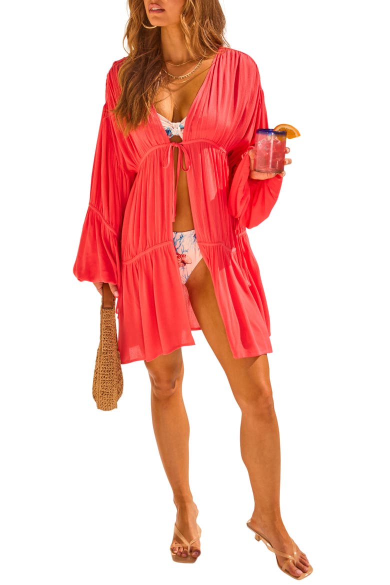 Senara Ruched Cover-Up Duster, Alternate, color, WATERMELON