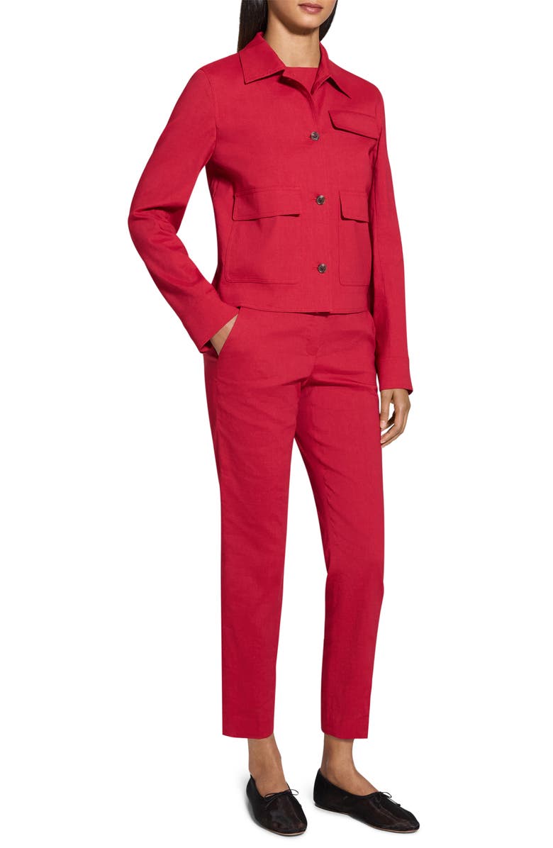 Theory Casual Linen Blend Jacket, Alternate, color, Cherry