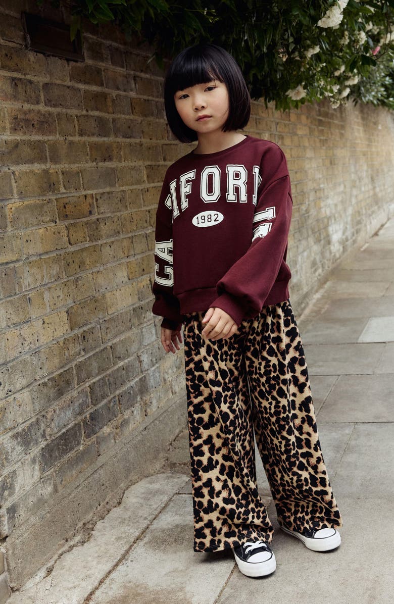 NEXT Kids' Varsity Graphic Sweatshirt & Leopard Print Pants Set, Alternate, color, Dark Red