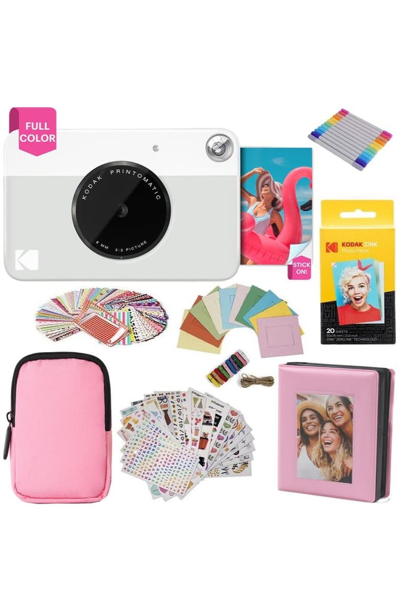 Kodak Printomatic Camera w/ Pink Case Bundle, Main, color, Grey