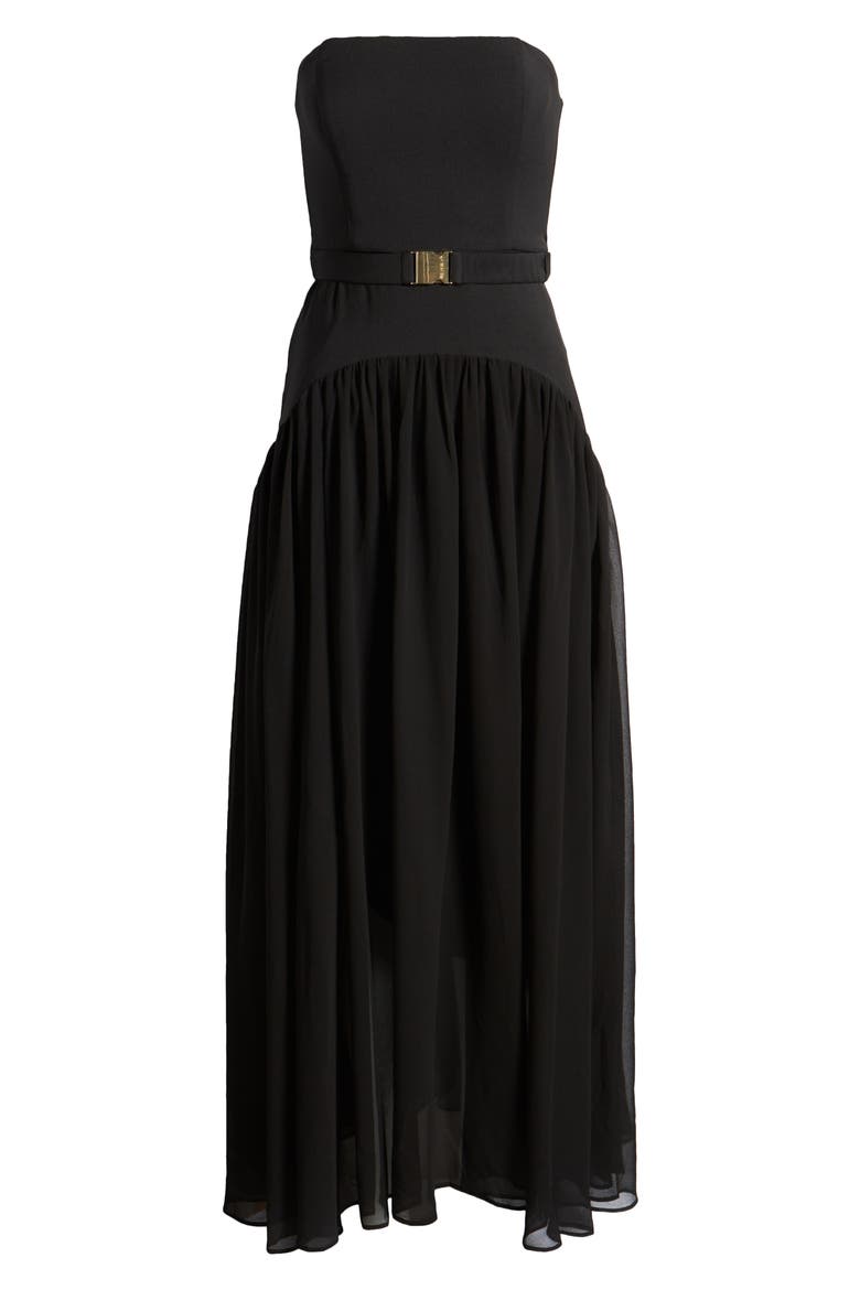 Belted Strapless Drop Waist Dress, Alternate, color, BLACK