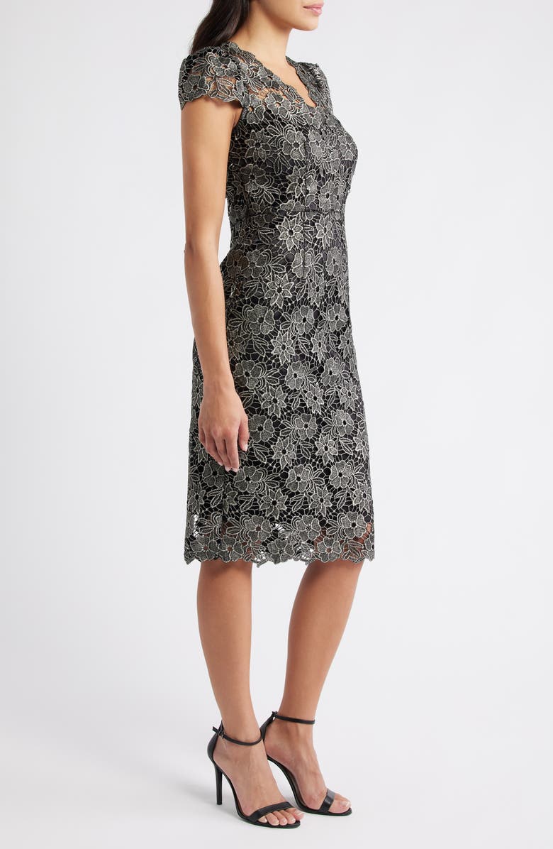 Eliza J Metallic Floral Lace Sheath Dress, Alternate, color, Black Gold