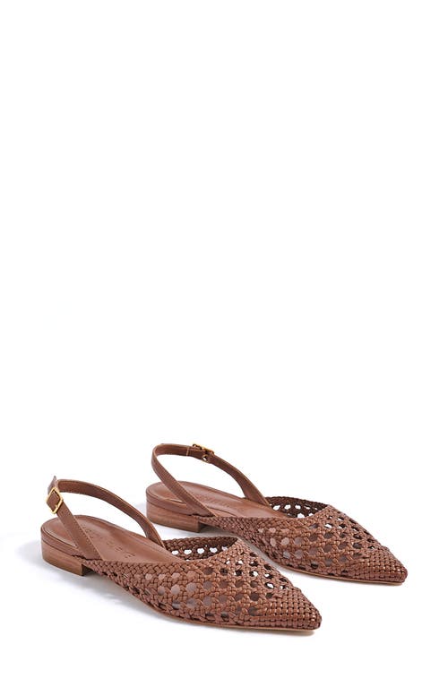 Marion Parke Patty Slingback Pointed Cap Toe Flat In Luggage Braided Nappa