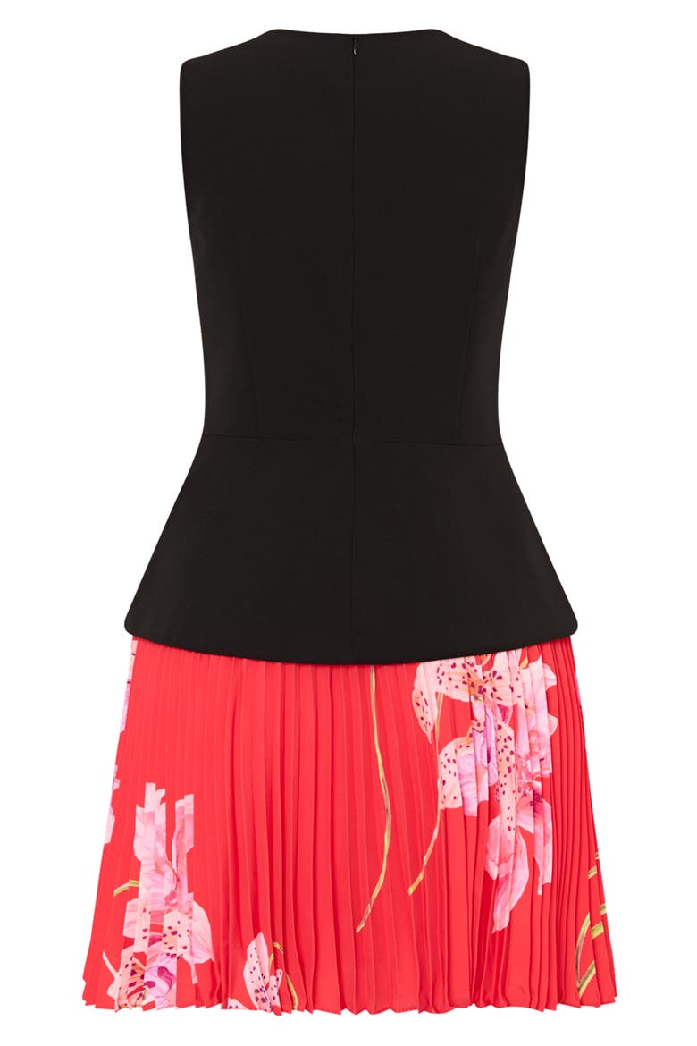 Haddy Floral Pleated Minidress, Alternate, color, BLACK/ RED MULTI