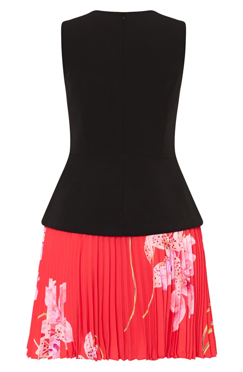 Milly Haddy Floral Pleated Minidress, Alternate, color, Black/ Red Multi