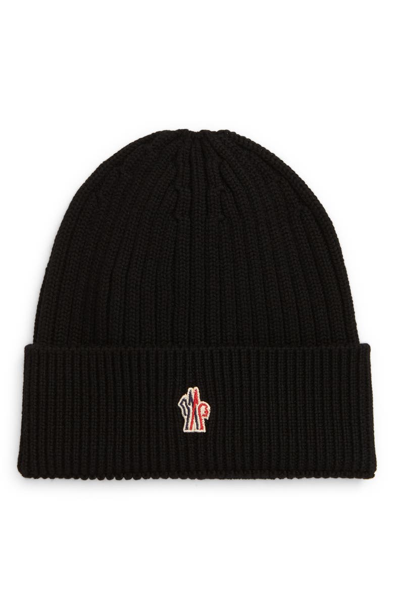 Moncler Grenoble Embroidered Logo Rib Wool Beanie, Main, color,