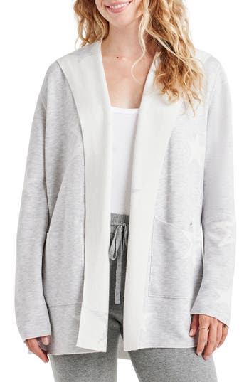 Splendid Sydney Star Print Reversible Open Front Hooded Cardigan In White