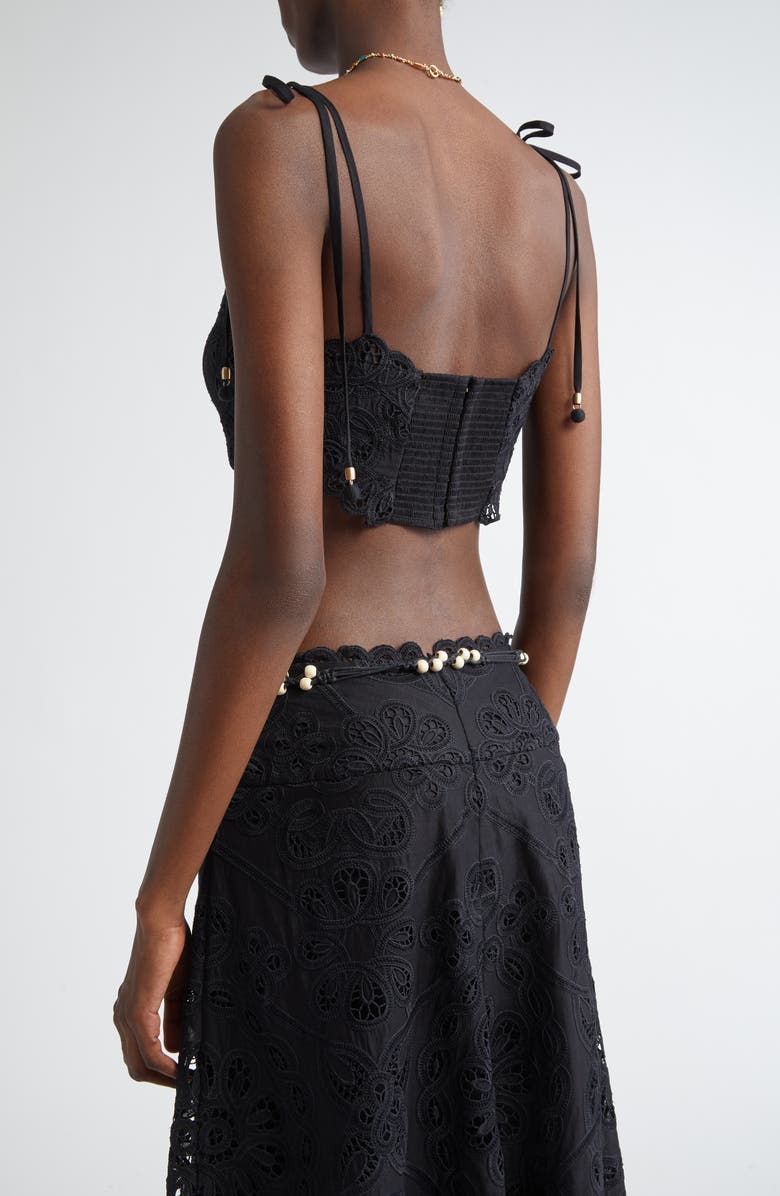 Zimmermann Rhiannon Guipure Lace Trim Cotton Crop Top, Alternate, color, Black