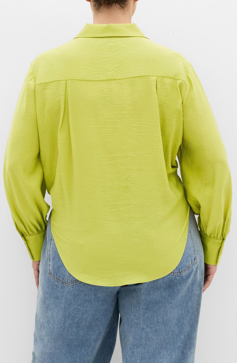 City Chic Rosa Tie Hem Button-Up Shirt, Alternate, color, Chartreuse