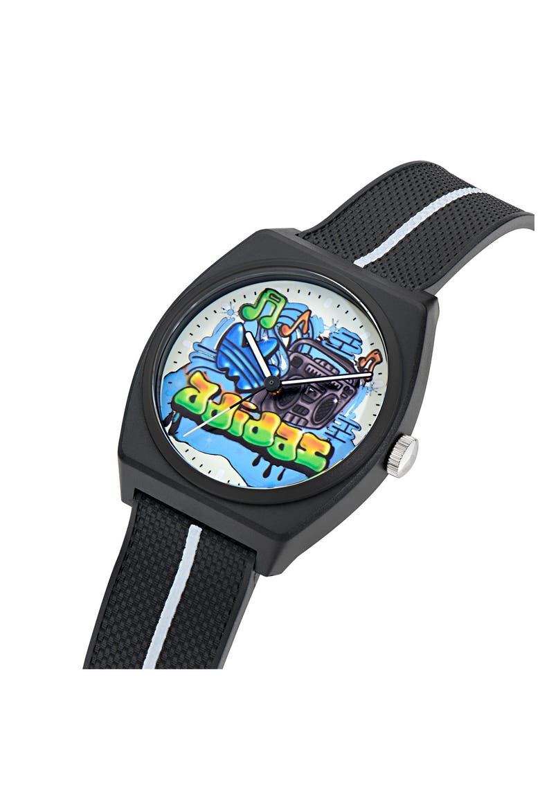 AO Street Project 2 Graphic Dial Resin Strap Watch, 38mm, Alternate, color, BLACK