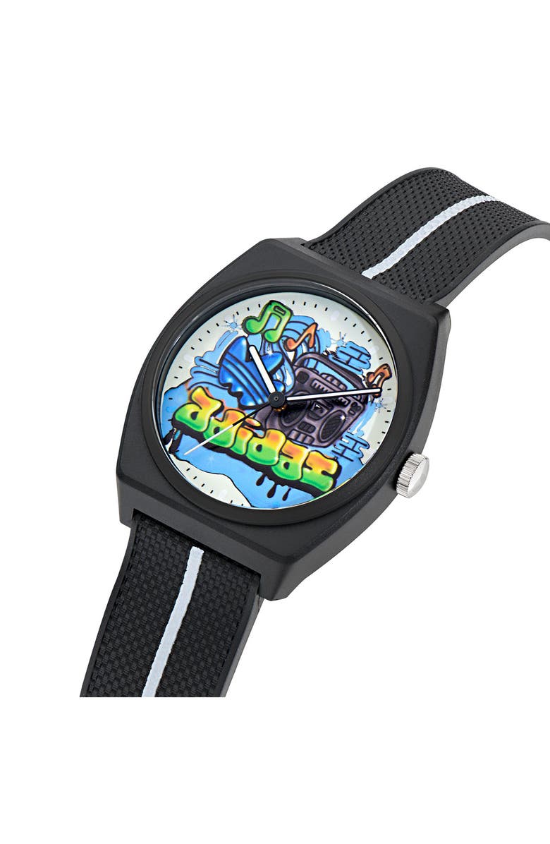 adidas AO Street Project 2 Graphic Dial Resin Strap Watch, 38mm, Alternate, color, Black