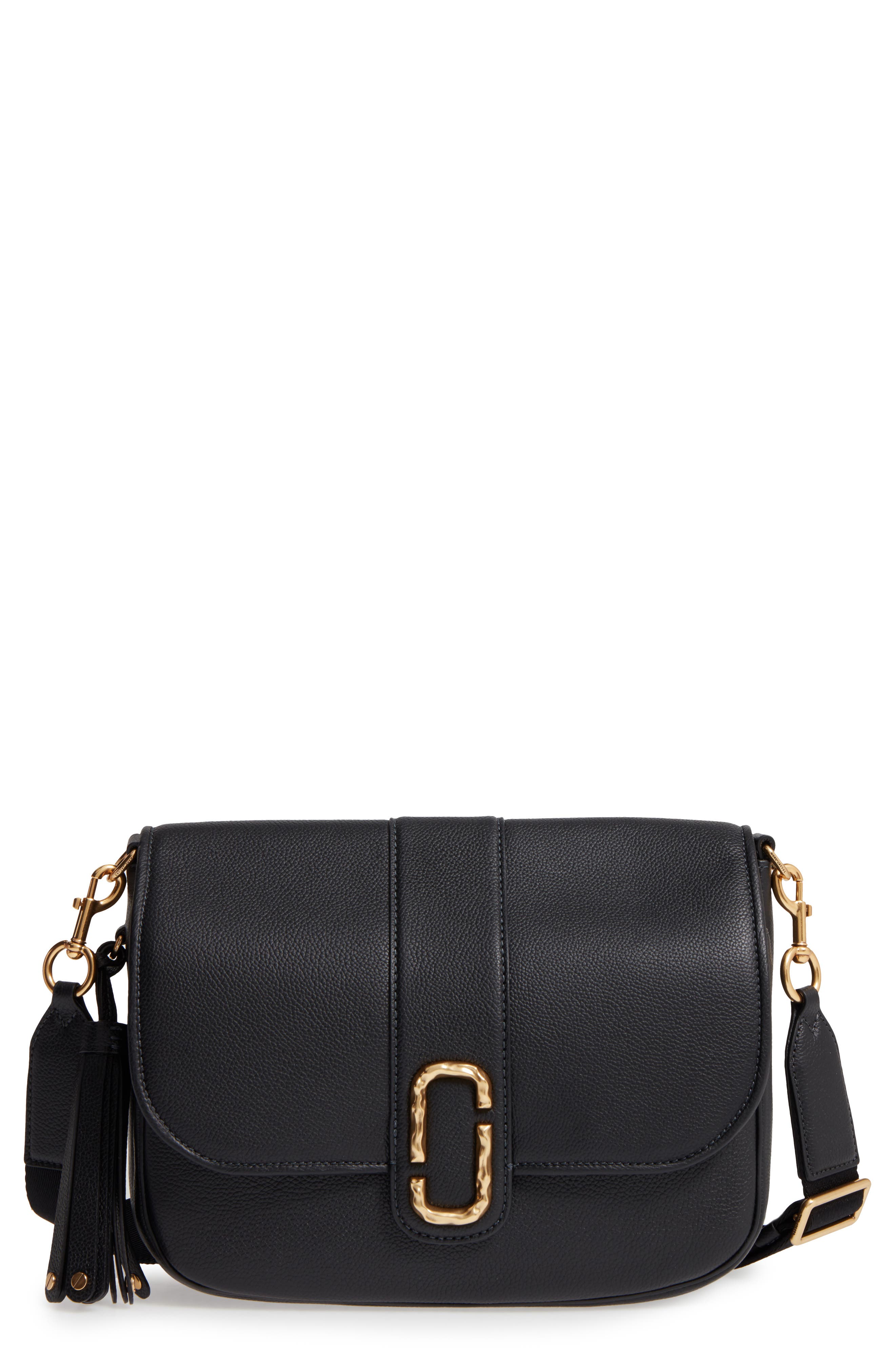 Interlock Leather Crossbody Bag, Main, color, BLACK