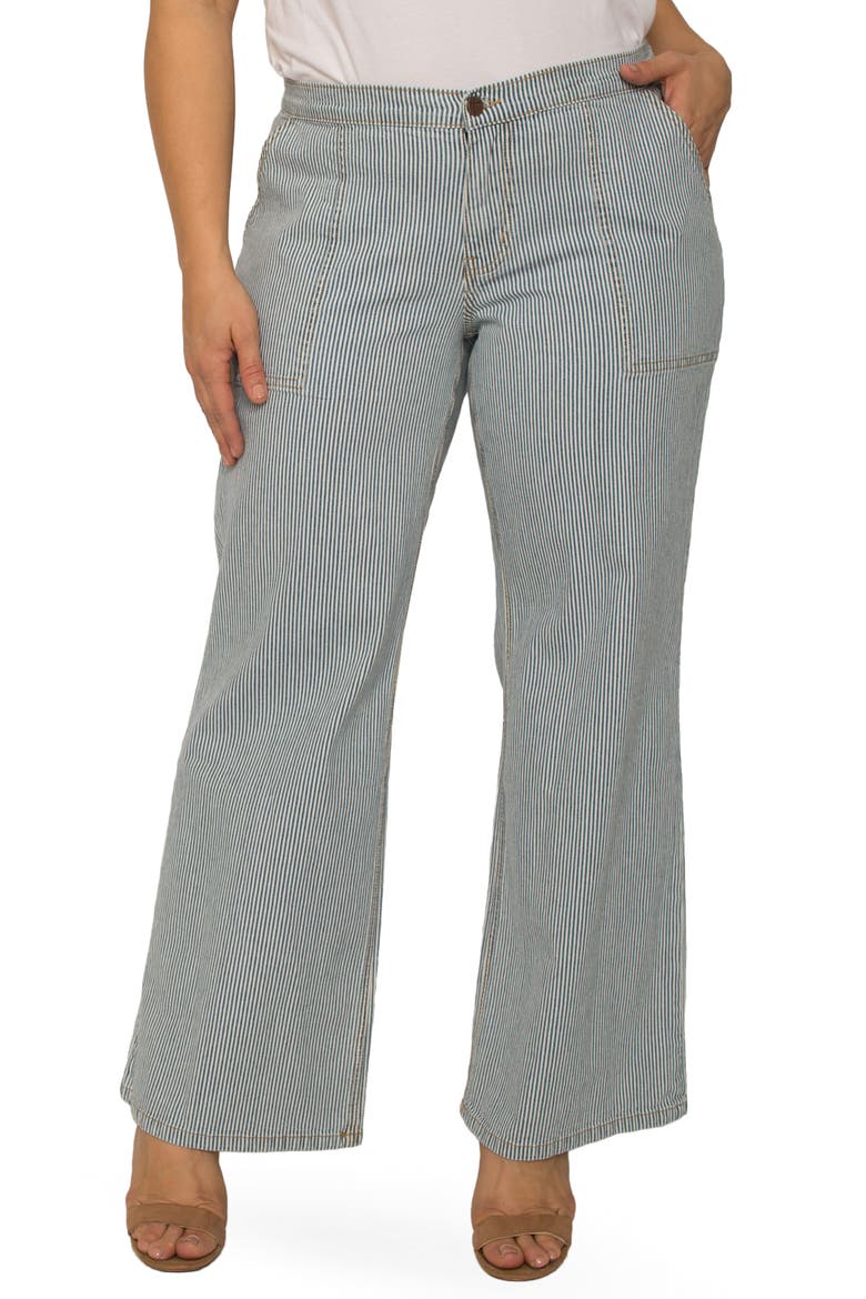 Mona High Waist Stripe Wide Leg Jeans, Main, color, MID BLUE