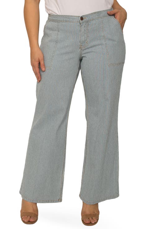 Mona High Waist Stripe Wide Leg Jeans (Plus Size)