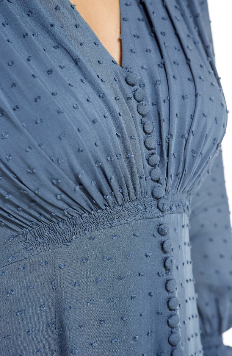 Gal Meets Glam Collection Andrea Smocked Shoulder Clip Dot Fit & Flare Dress, Alternate, color, Retro Blue