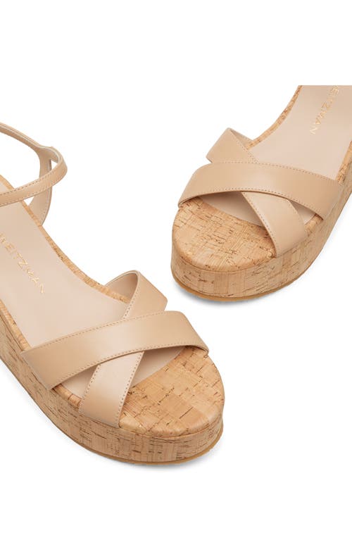Stuart Weitzman Dayna Leather Crisscross Wedge Sandals In Adobe