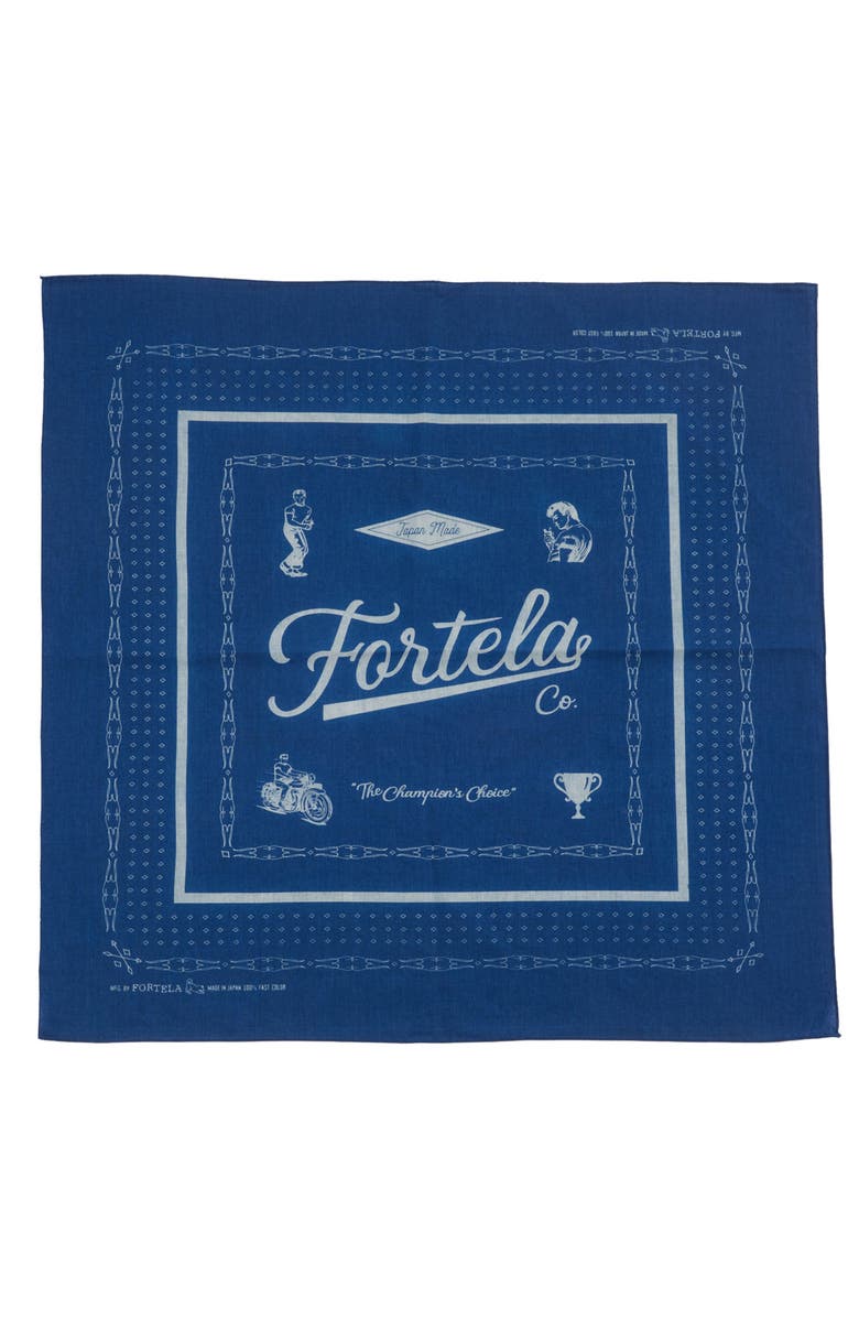 Fortela Printed Logo Cotton Bandana, Main, color, Indaco