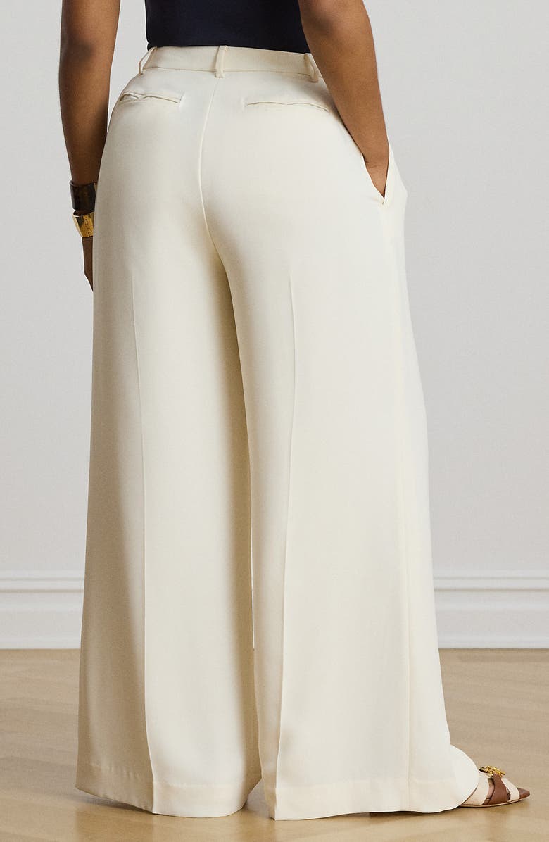 Lauren Ralph Lauren Wide Leg Pleat Crepe Pants, Alternate, color, Mascarpone Cream