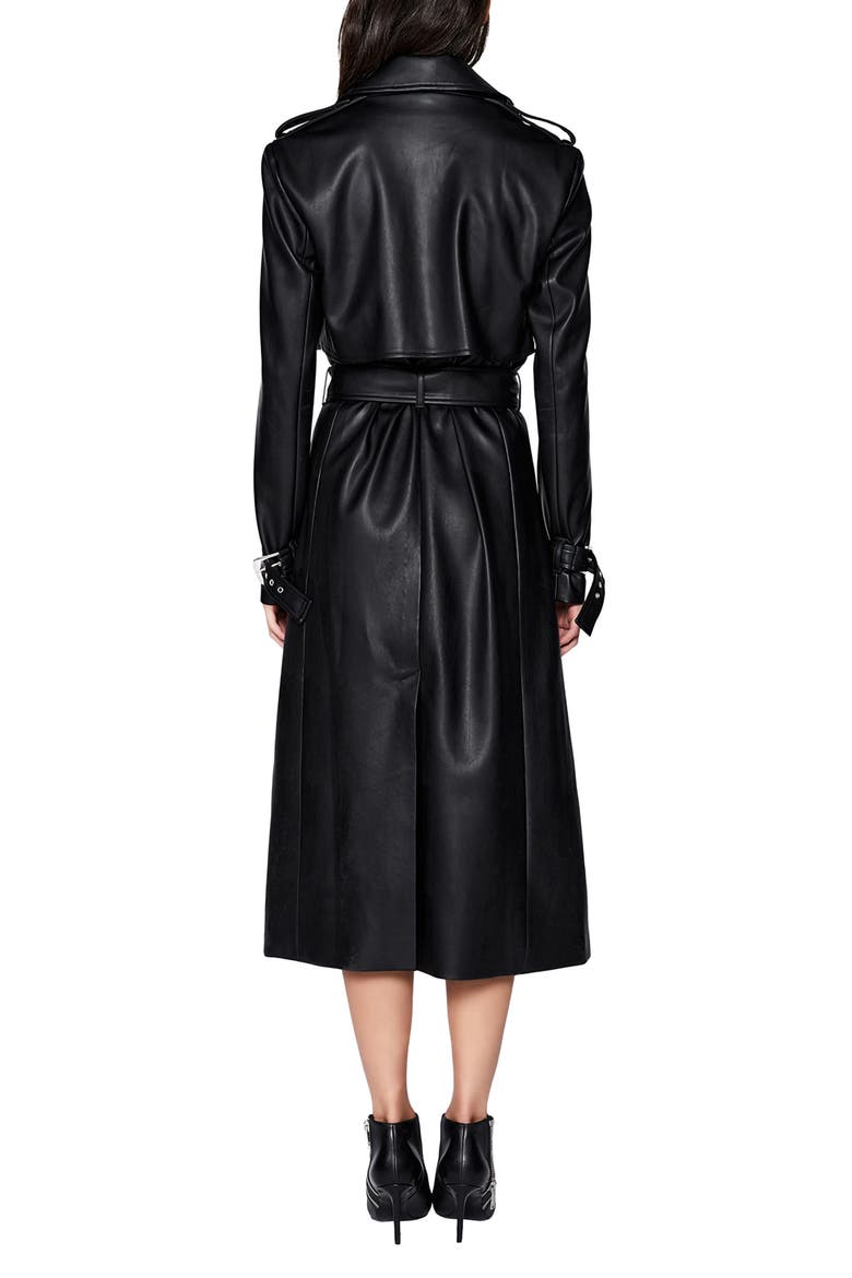 Faux Leather Trench Coat, Alternate, color, BLACK