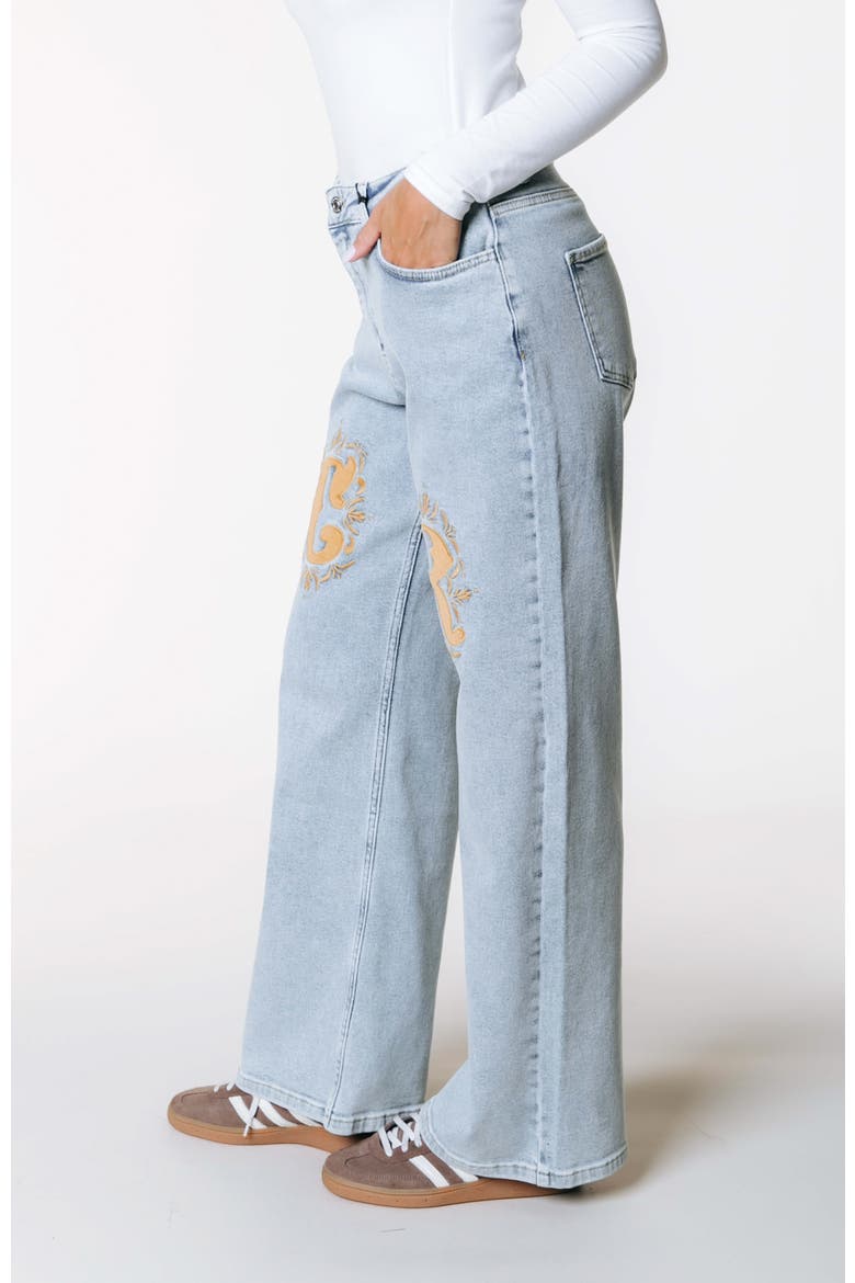 Gaias CR Logo High Rise Straight Leg Denim Pants, Alternate, color, Light blue denim