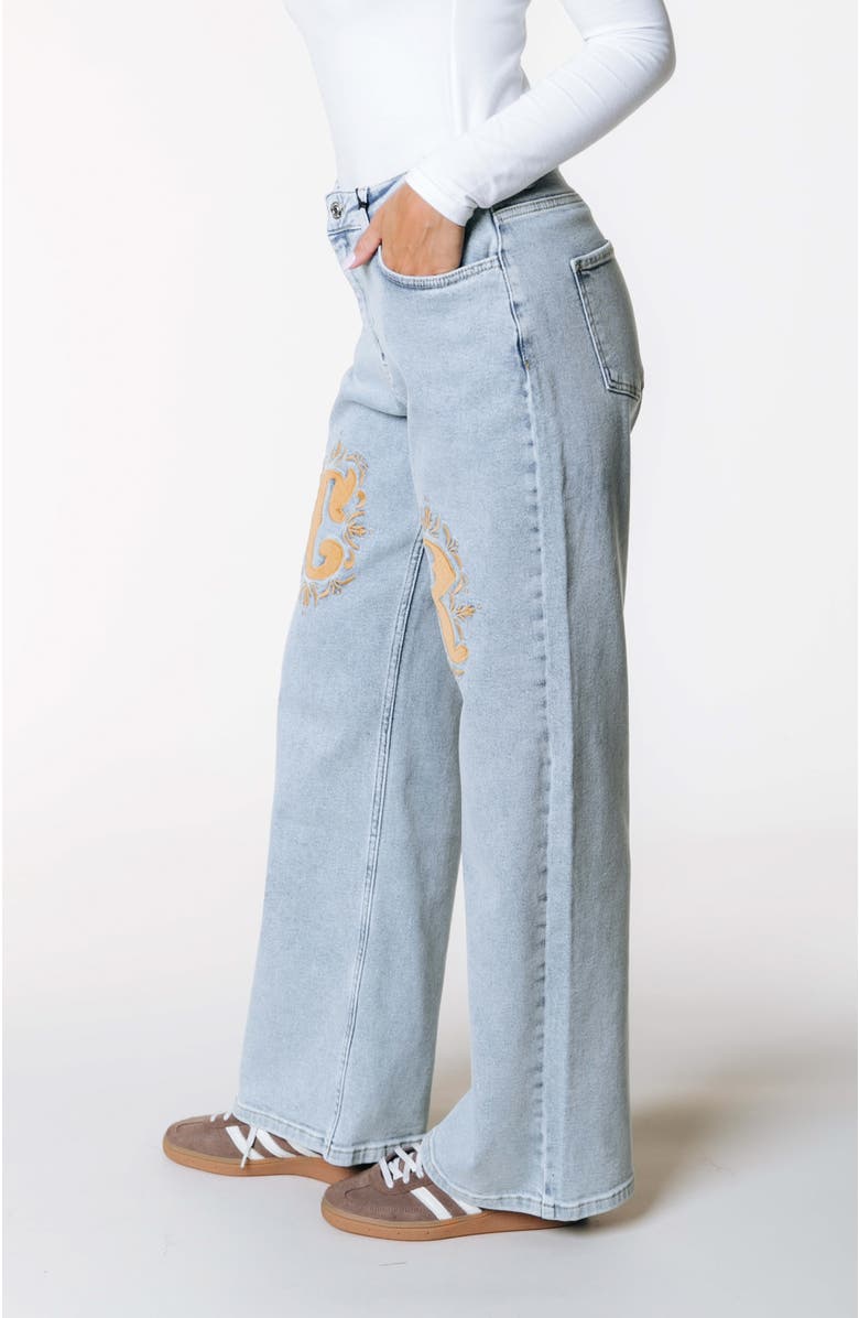 Colourful Rebel Gaias CR Logo High Rise Straight Leg Denim Pants, Alternate, color, Light Blue Denim