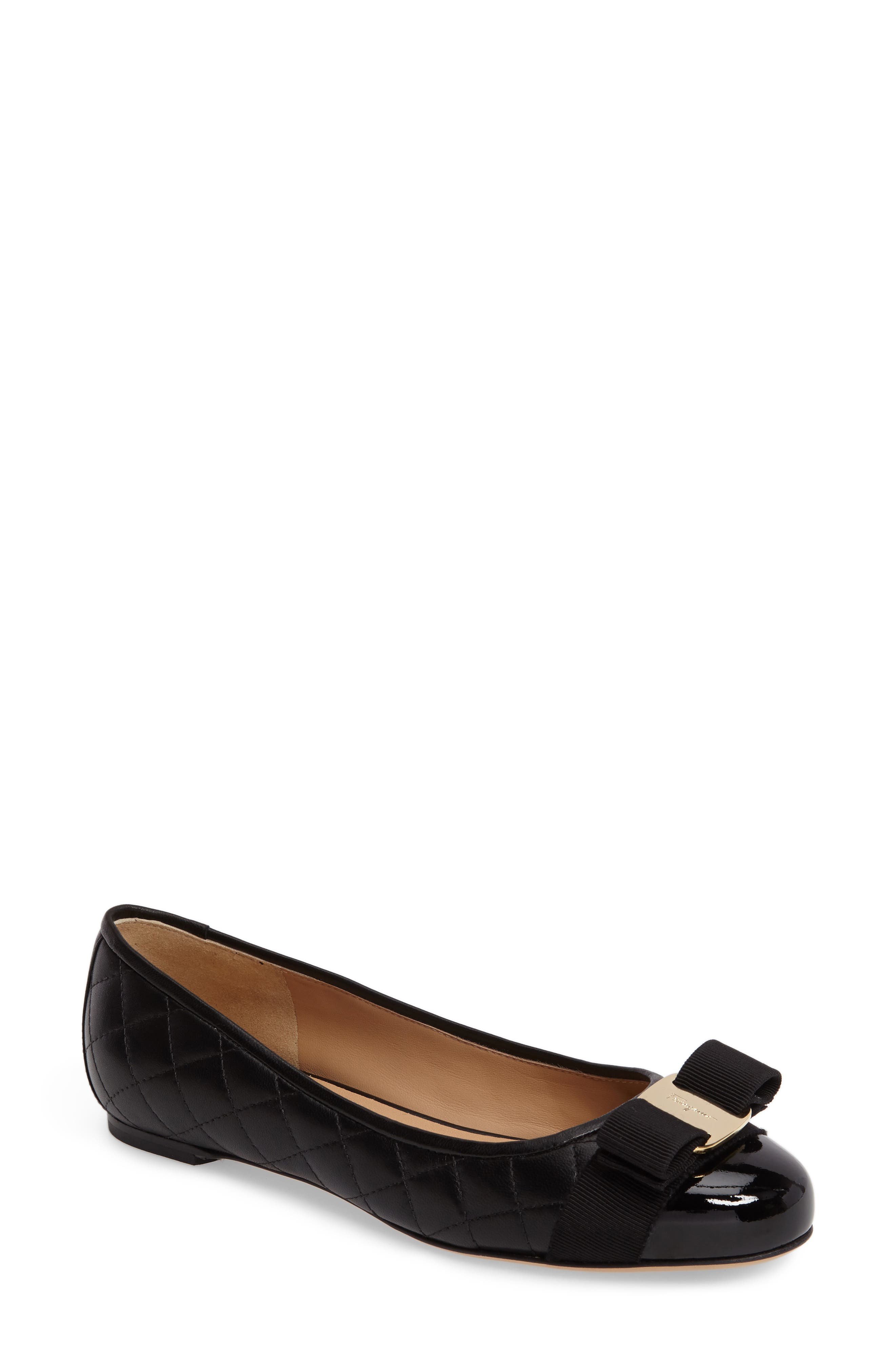 FERRAGAMO Salvatore Ferragamo Varina Q Quilted Flat, Main, color, Black Leather