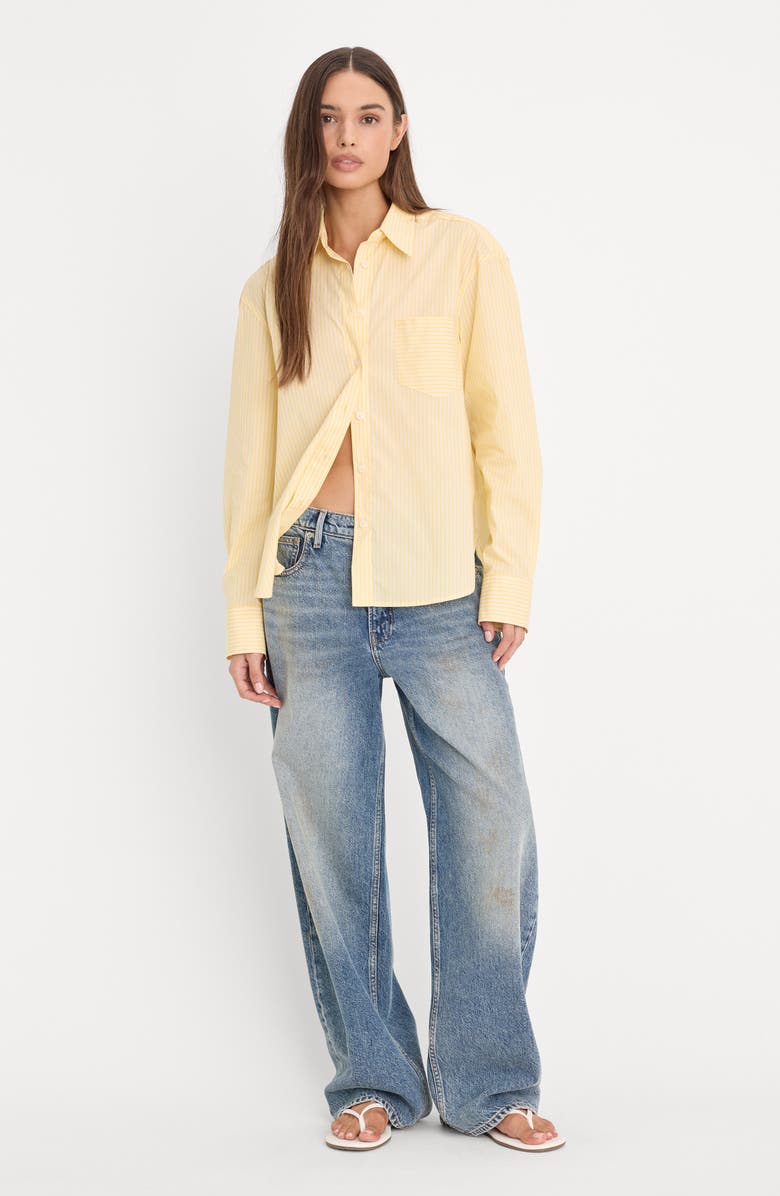 Good American Boxy Stripe Cotton Poplin Blend Button-Up Shirt, Alternate, color, Butterbeam Stripe