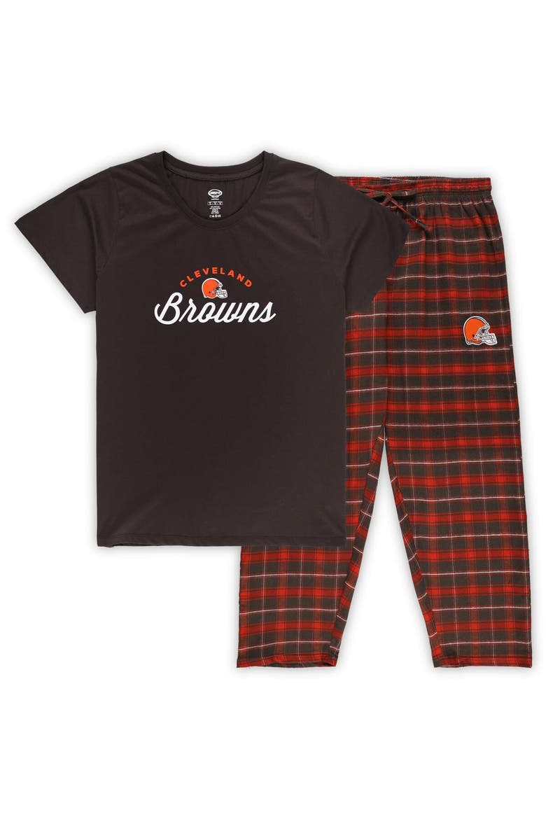 Women's Concepts Sport Brown Cleveland Browns Plus Size Badge T-Shirt & Flannel Pants Sleep Set, Main, color, Brown