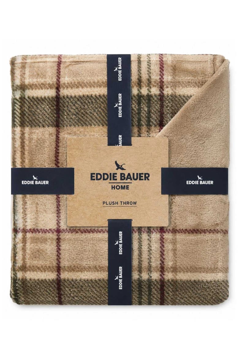 Holiday Plaid Microfiber Throw Blanket, Alternate, color, KHAKI/ MAROON/ GREEN