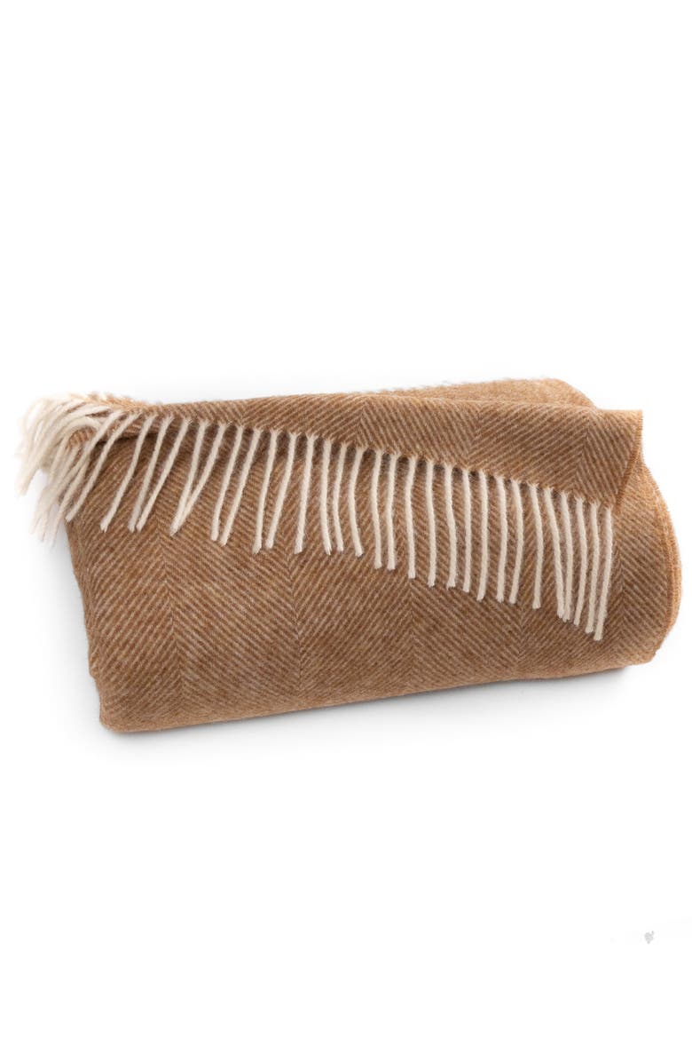 Prince of Scots Southampton Home Shetland Lambswool Herringbone Throw, Main, color, Rust