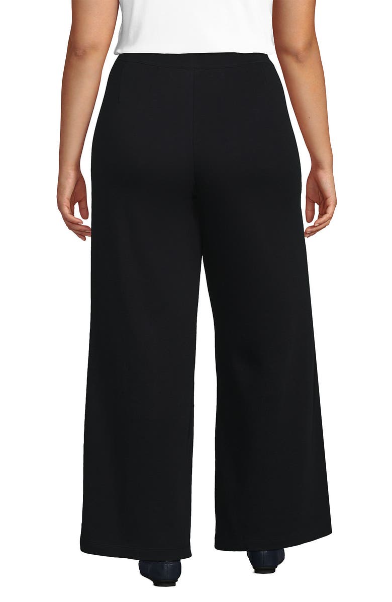 Lands' End Plus Size Knit High Rise Pleated Wide Leg Pants, Alternate, color, Black