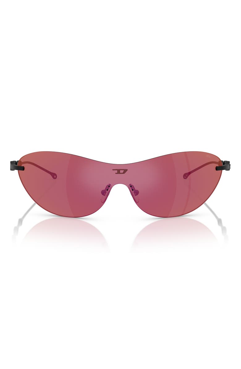 DIESEL<sup>®</sup> 135mm Frameless Shield Sunglasses, Main, color, Matte Black / Violet Mirror