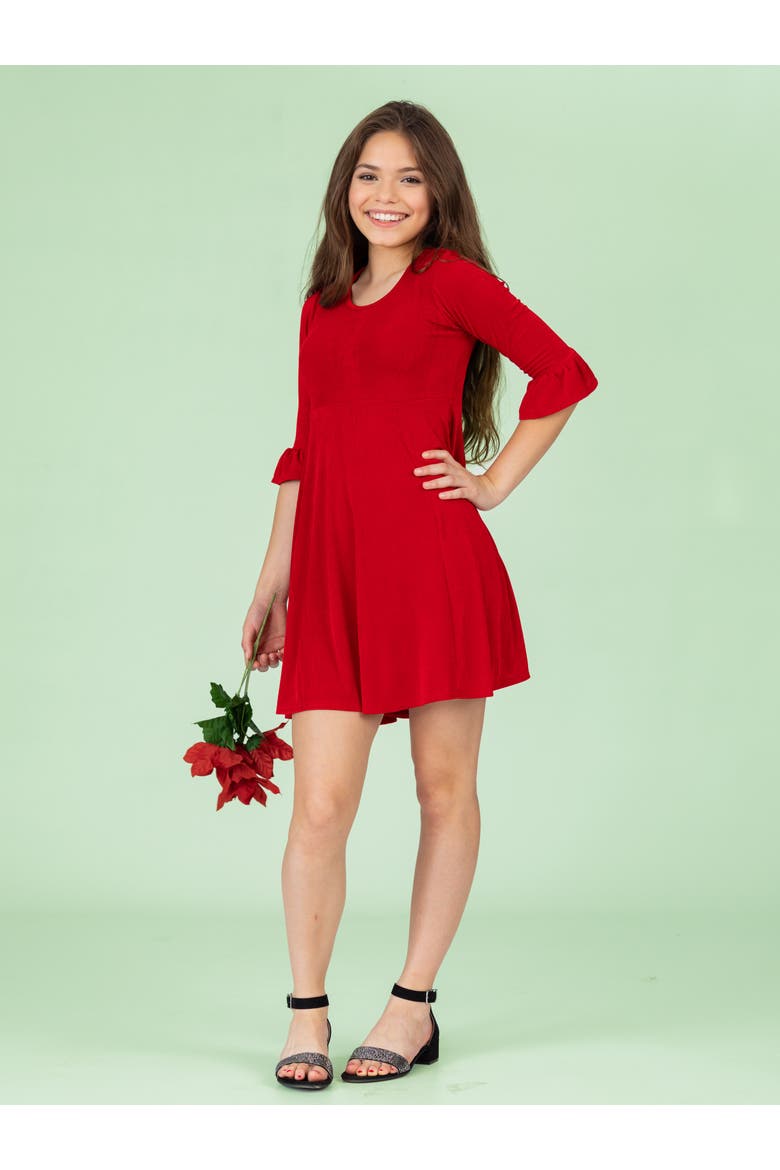 Elbow Length Sleeve Fit and Flare Party Dress, Alternate, color, Red