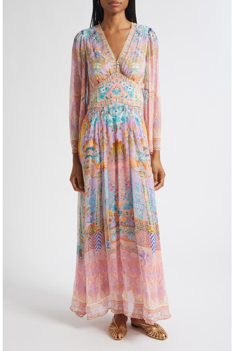 maxi chiffon long sleeve dress Floral with Slit Fully lined for coverage Modest Orange Chiffon Long Sleeve