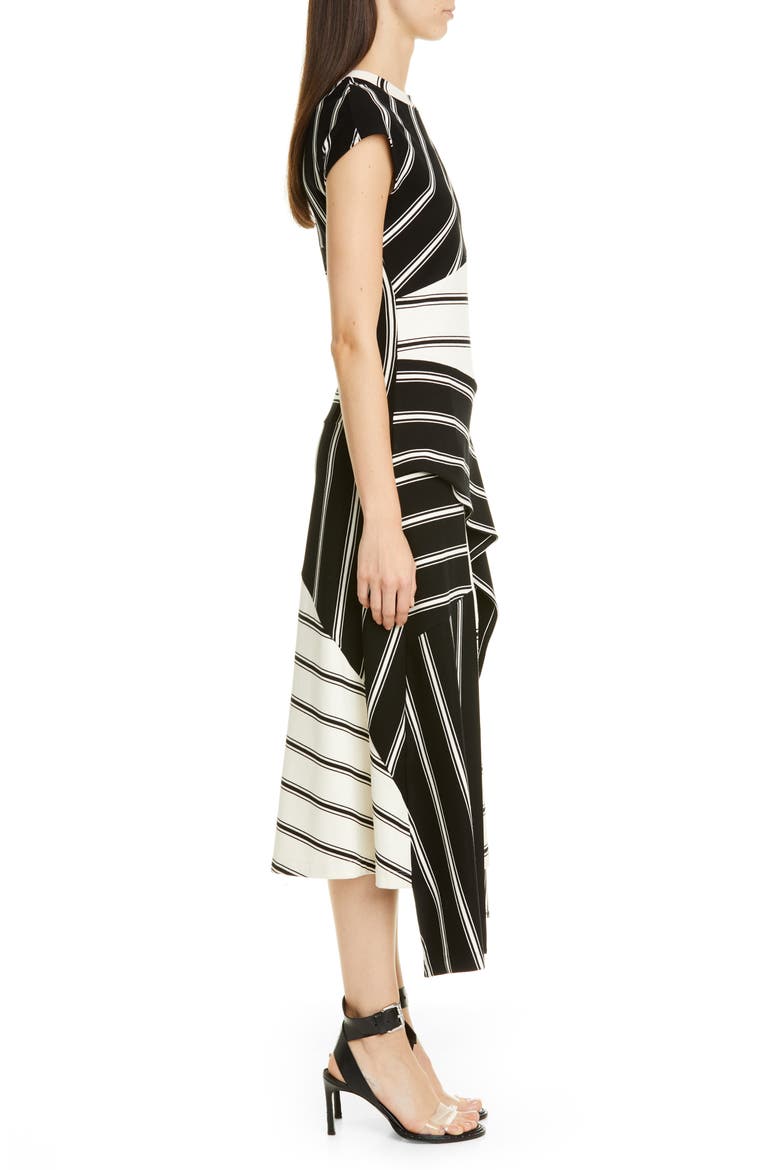 Asymmetrical Stripe Jersey Midi Dress, Alternate, color, BLACK/ ECRU