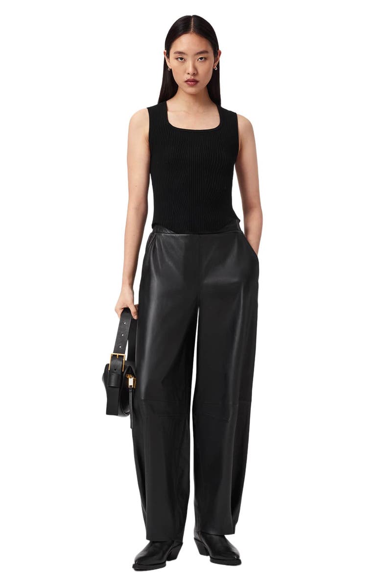 AllSaints Etta Barrel Leg Leather Pants, Alternate, color, Black