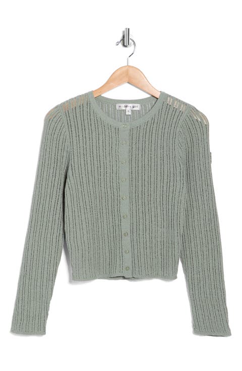 Open Stitch Button Front Crop Cardigan