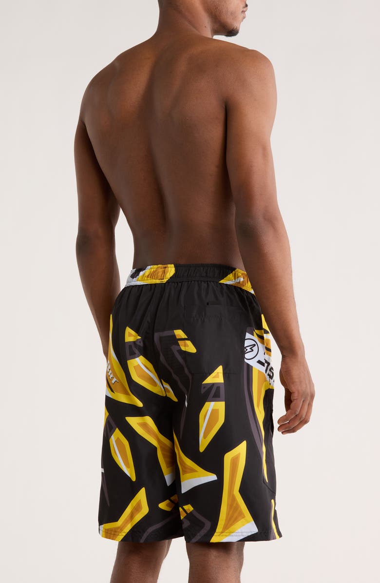 BOSS Print Swim Trunks, Alternate, color, Light/ Pastel Yellow