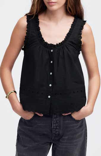 Madewell Embroidered Ruffle Trim Sleeveless Top