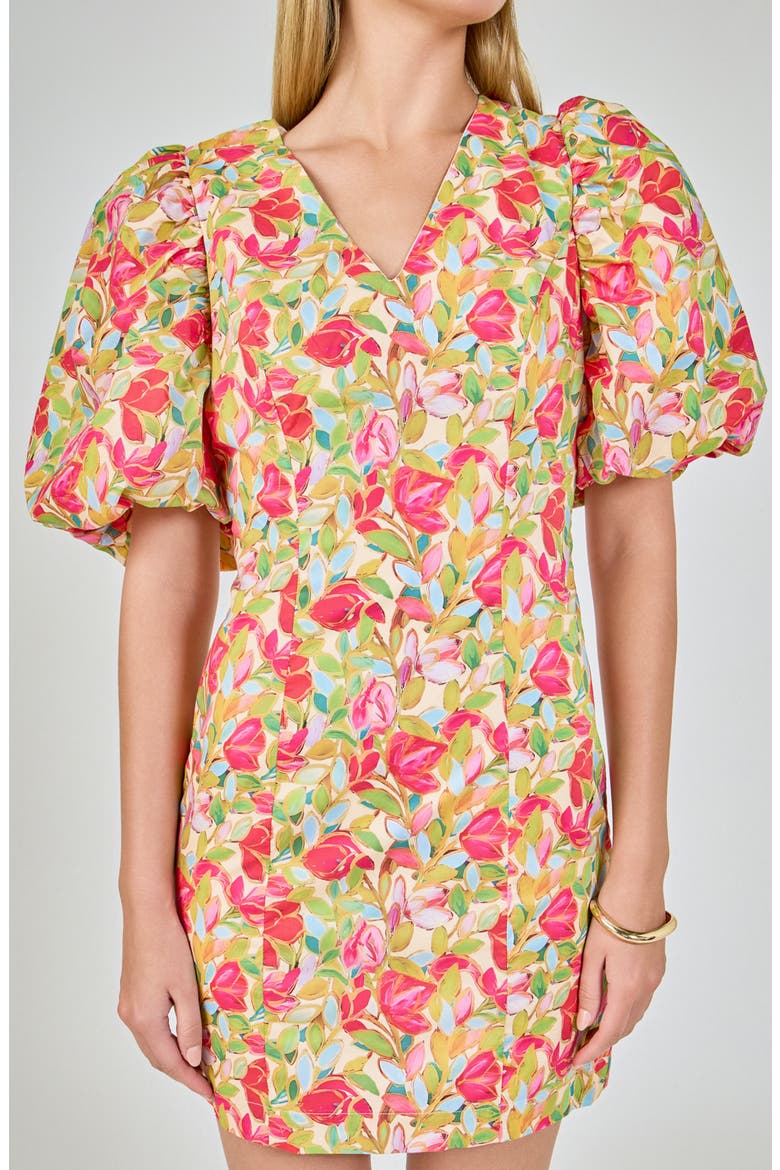 Floral Print Puff Sleeve Minidress, Alternate, color, MULTI