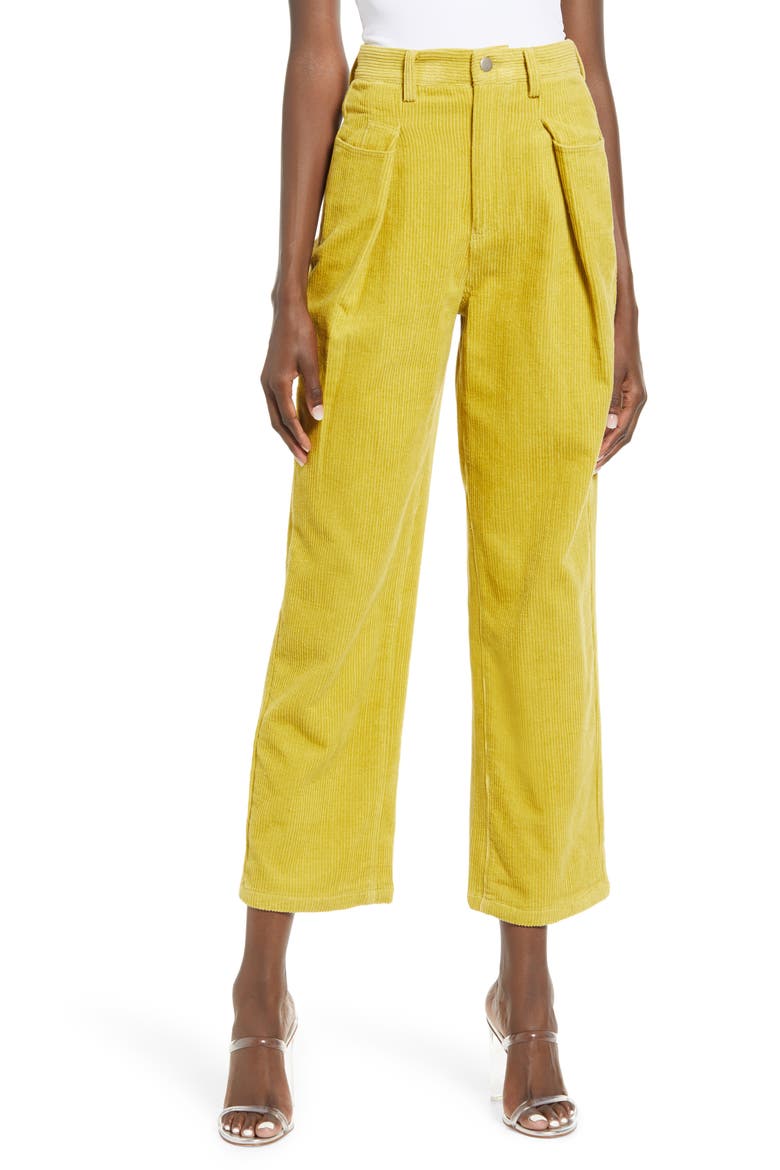 High Waist Cotton Corduroy Trousers, Main, color, YELLOW