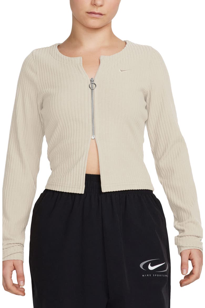 Sportswear Chill Knit Rib Zip Cardigan, Main, color, LIGHT OREWOOD/ LIGHT OREWOOD