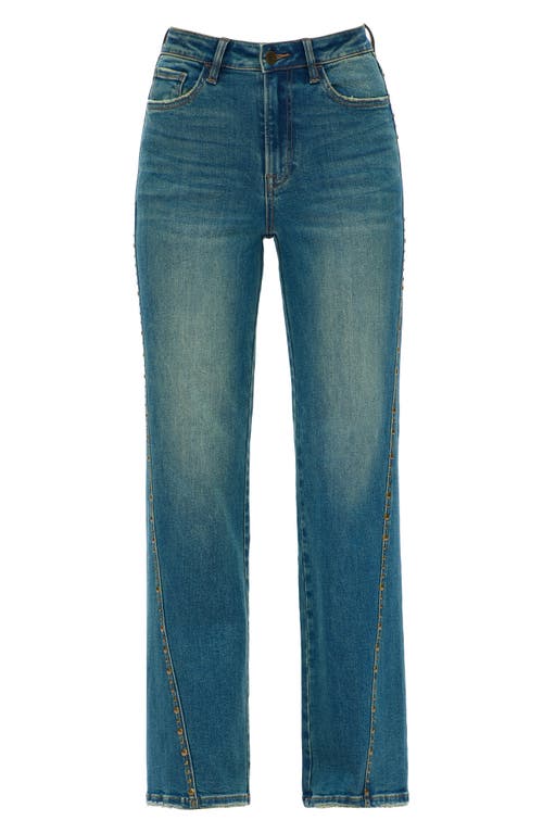 Bayeas Seamed Rivet High Waist Wide Leg Jeans In Blue