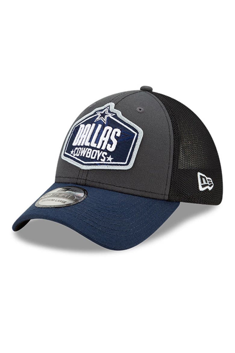 Men's New Era Graphite/Navy Dallas Cowboys 2021 NFL Draft Trucker 39THIRTY Flex Hat, Main, color, GRAPHITE